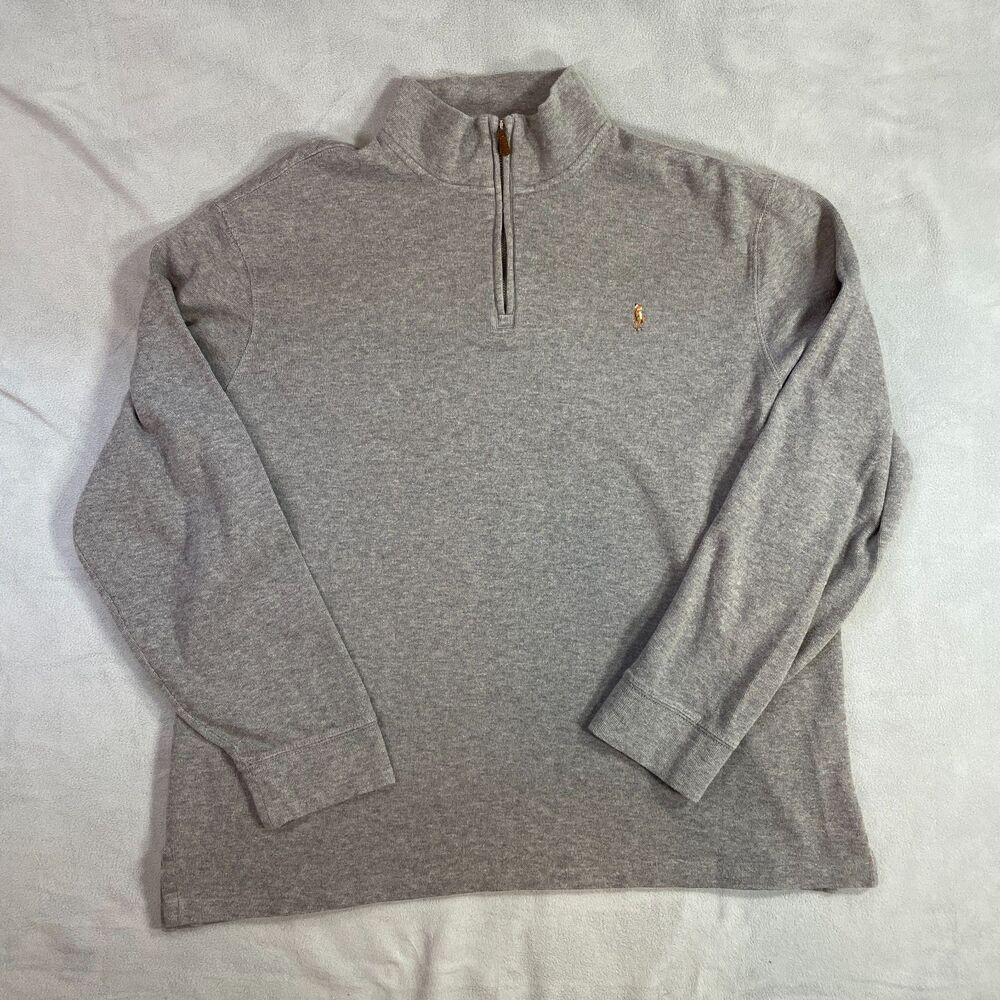 Polo Ralph Lauren Mens XL Estate Rib 1/4 Zip Pullover Sweater Gray Flesh Pony